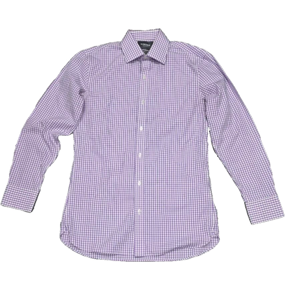 Bonobos Shirt Mens Purple Gingham cotton Slim Fit Wrinkle Free 15/33 A006016